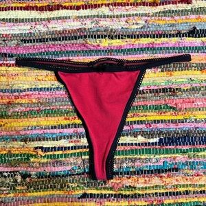 Y2K Red & Black Thong – Low Rise Panty with Lace Trim and Lace Up Back S…